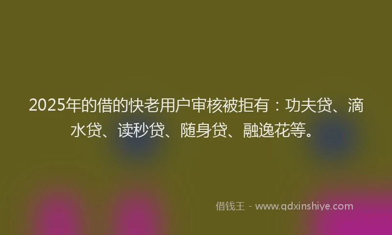 2025年的借的快老用户审核被拒有：功夫贷、滴水贷、读秒贷、随身贷、融逸花等。