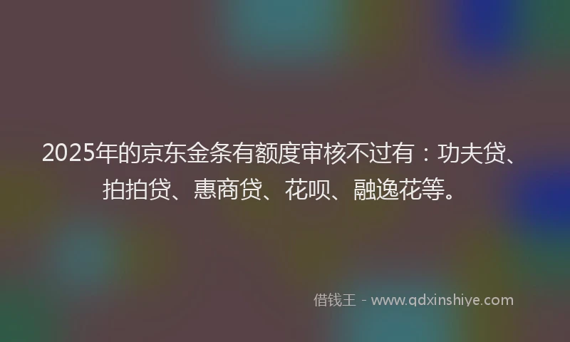 2025年的京东金条有额度审核不过有：功夫贷、拍拍贷、惠商贷、花呗、融逸花等。