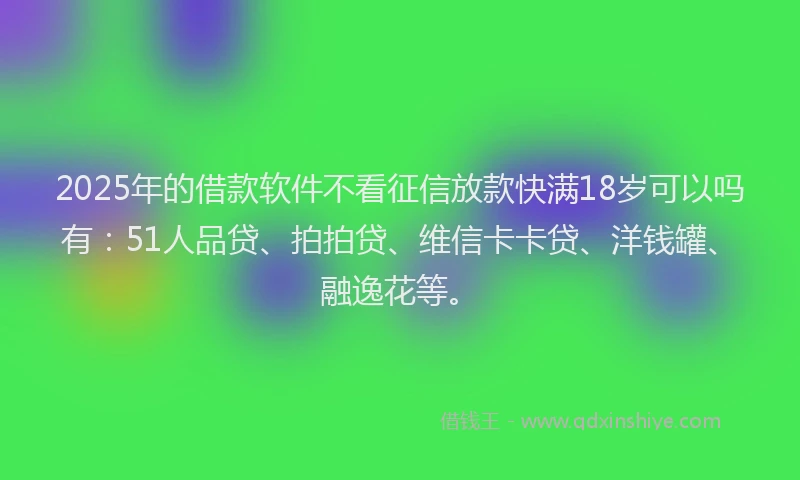 2025年的借款软件不看征信放款快满18岁可以吗有：51人品贷、拍拍贷、维信卡卡贷、洋钱罐、融逸花等。