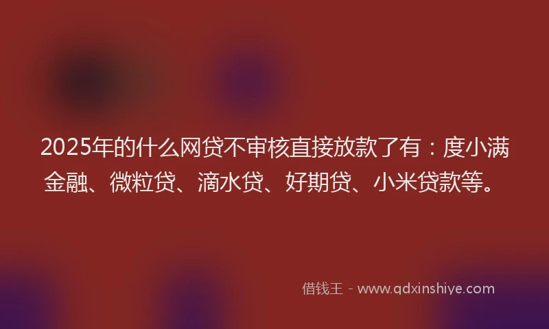 2025年的什么网贷不审核直接放款了有：度小满金融、微粒贷、滴水贷、好期贷、小米贷款等。