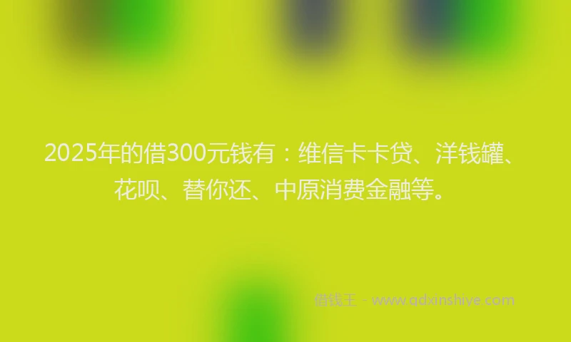 2025年的借300元钱有：维信卡卡贷、洋钱罐、花呗、替你还、中原消费金融等。