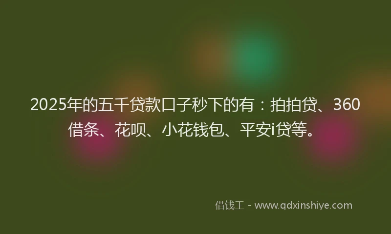 2025年的五千贷款口子秒下的有：拍拍贷、360借条、花呗、小花钱包、平安i贷等。
