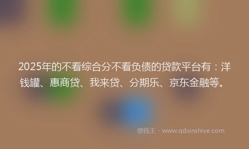 2025年的不看综合分不看负债的贷款平台有：洋钱罐、惠商贷、我来贷、分期乐、京东金融等。