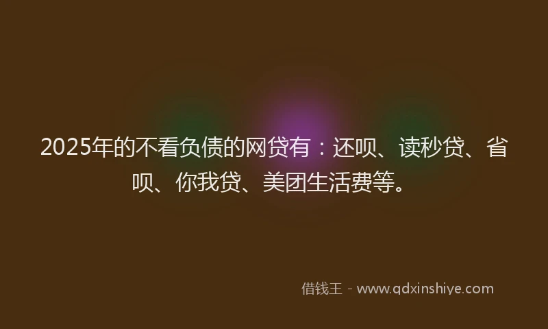 2025年的不看负债的网贷有：还呗、读秒贷、省呗、你我贷、美团生活费等。