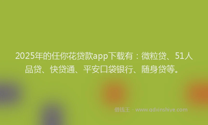 2025年的任你花贷款app下载有：微粒贷、51人品贷、快贷通、平安口袋银行、随身贷等。