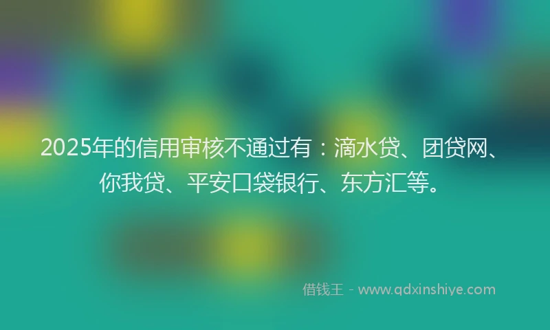 2025年的信用审核不通过有：滴水贷、团贷网、你我贷、平安口袋银行、东方汇等。