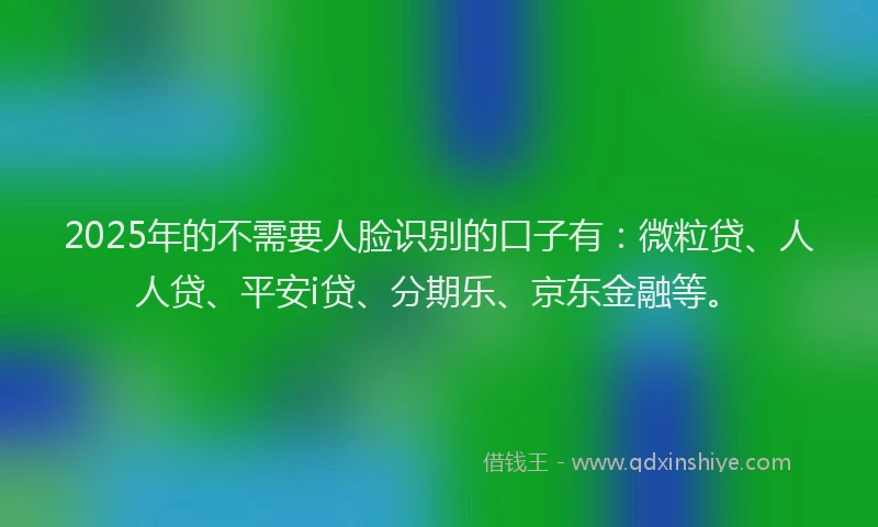2025年的不需要人脸识别的口子有：微粒贷、人人贷、平安i贷、分期乐、京东金融等。