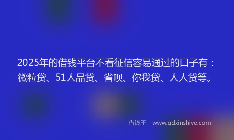 2025年的借钱平台不看征信容易通过的口子有：微粒贷、51人品贷、省呗、你我贷、人人贷等。