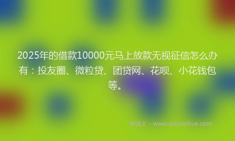 2025年的借款10000元马上放款无视征信怎么办有：投友圈、微粒贷、团贷网、花呗、小花钱包等。