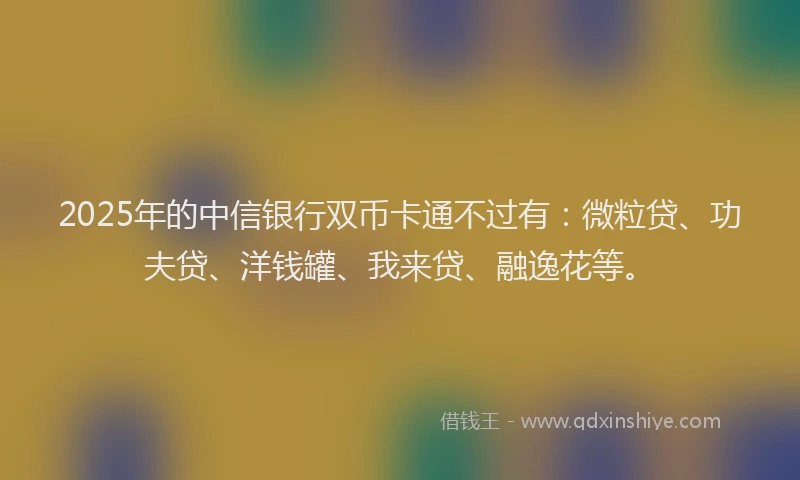 2025年的中信银行双币卡通不过有：微粒贷、功夫贷、洋钱罐、我来贷、融逸花等。