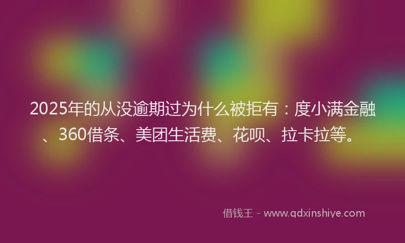 2025年的从没逾期过为什么被拒有：度小满金融、360借条、美团生活费、花呗、拉卡拉等。
