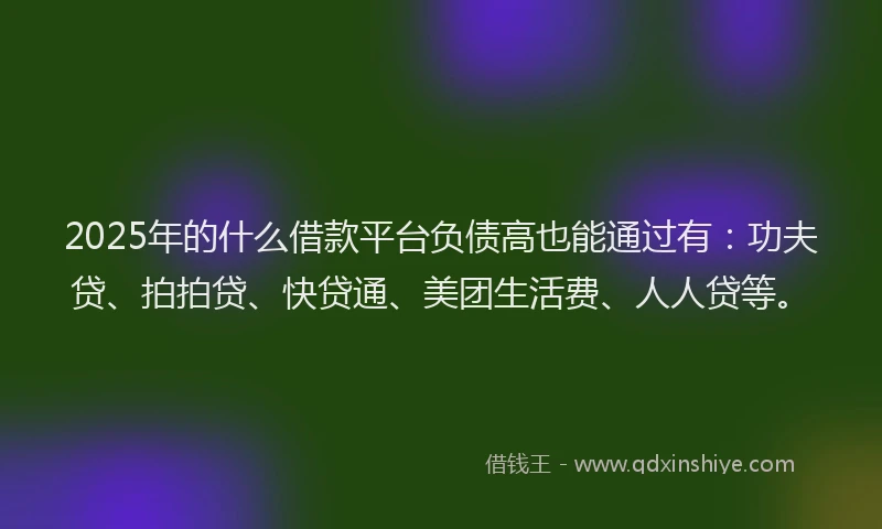 2025年的什么借款平台负债高也能通过有：功夫贷、拍拍贷、快贷通、美团生活费、人人贷等。