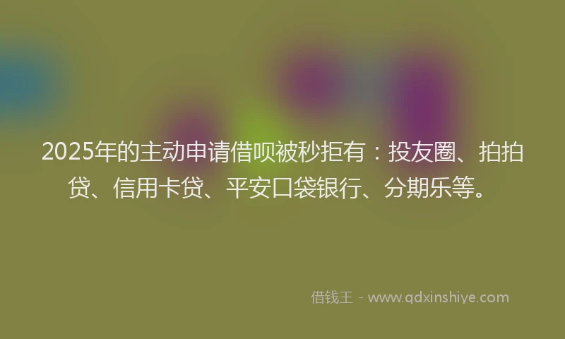 2025年的主动申请借呗被秒拒有：投友圈、拍拍贷、信用卡贷、平安口袋银行、分期乐等。