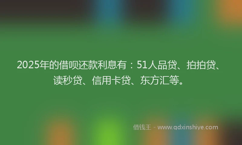 2025年的借呗还款利息有：51人品贷、拍拍贷、读秒贷、信用卡贷、东方汇等。