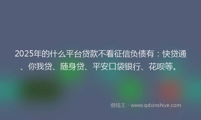 2025年的什么平台贷款不看征信负债有：快贷通、你我贷、随身贷、平安口袋银行、花呗等。
