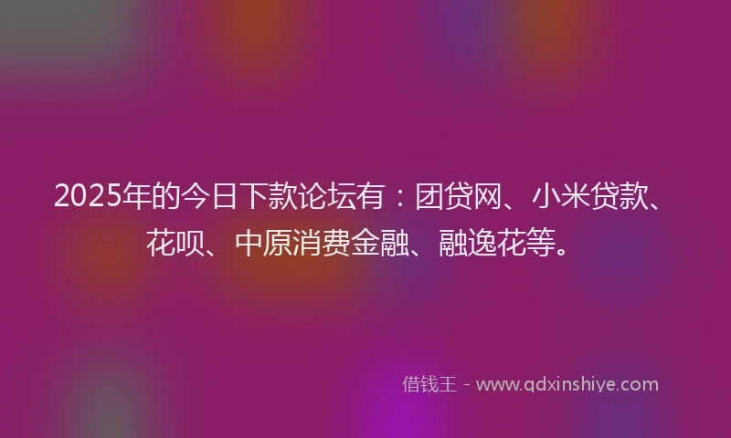 2025年的今日下款论坛有：团贷网、小米贷款、花呗、中原消费金融、融逸花等。
