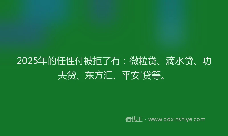 2025年的任性付被拒了有：微粒贷、滴水贷、功夫贷、东方汇、平安i贷等。