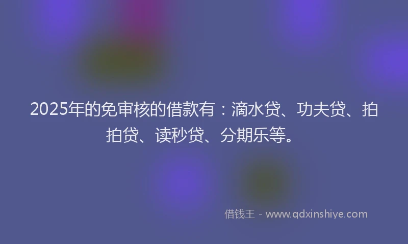 2025年的免审核的借款有：滴水贷、功夫贷、拍拍贷、读秒贷、分期乐等。