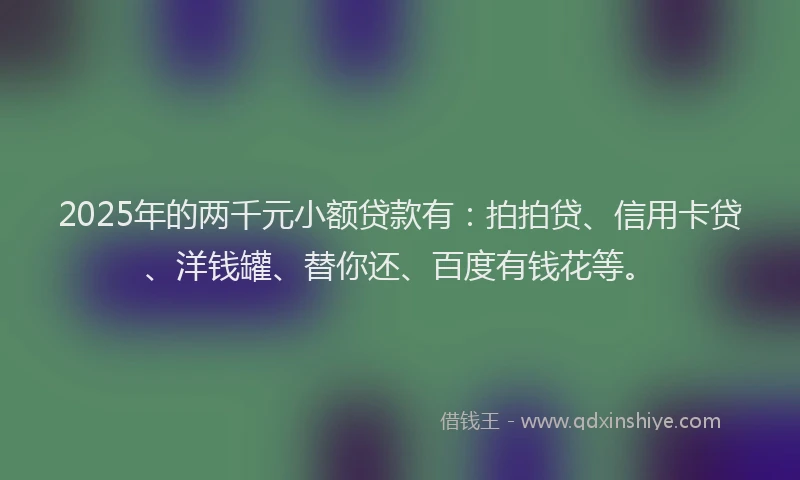 2025年的两千元小额贷款有：拍拍贷、信用卡贷、洋钱罐、替你还、百度有钱花等。