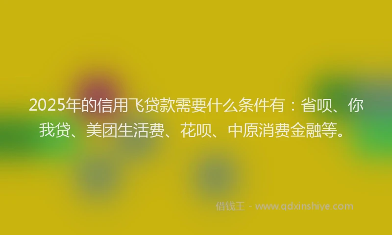 2025年的信用飞贷款需要什么条件有：省呗、你我贷、美团生活费、花呗、中原消费金融等。