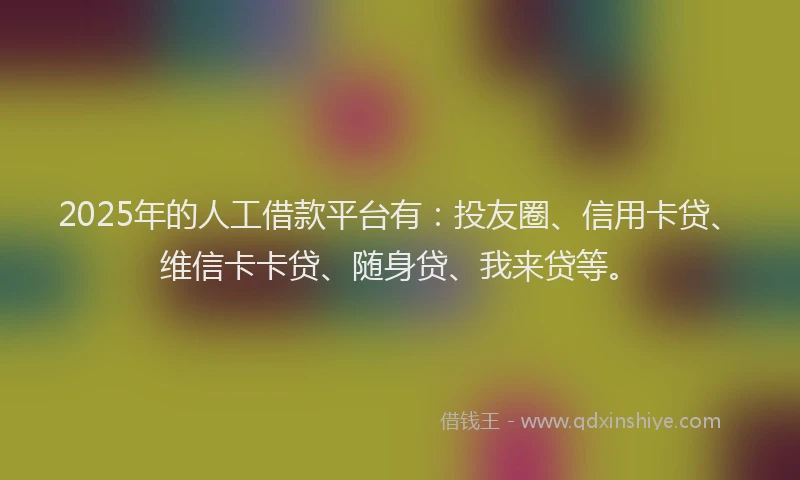 2025年的人工借款平台有：投友圈、信用卡贷、维信卡卡贷、随身贷、我来贷等。