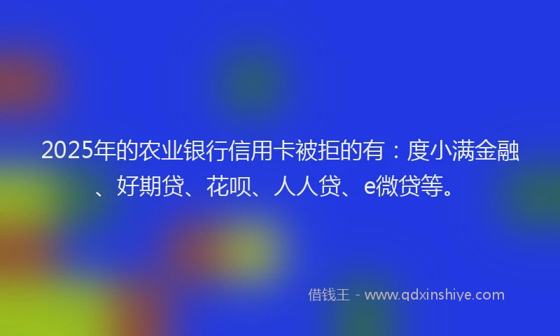 2025年的农业银行信用卡被拒的有：度小满金融、好期贷、花呗、人人贷、e微贷等。