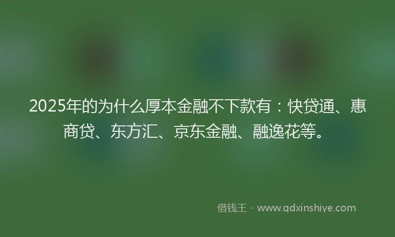 2025年的为什么厚本金融不下款有：快贷通、惠商贷、东方汇、京东金融、融逸花等。