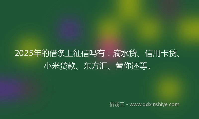 2025年的借条上征信吗有：滴水贷、信用卡贷、小米贷款、东方汇、替你还等。