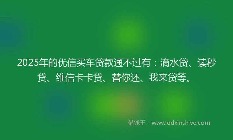2025年的优信买车贷款通不过有：滴水贷、读秒贷、维信卡卡贷、替你还、我来贷等。