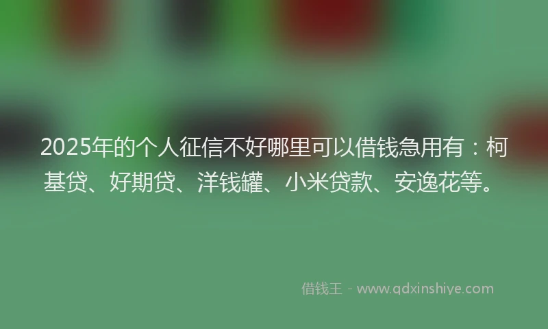 2025年的个人征信不好哪里可以借钱急用有：柯基贷、好期贷、洋钱罐、小米贷款、安逸花等。