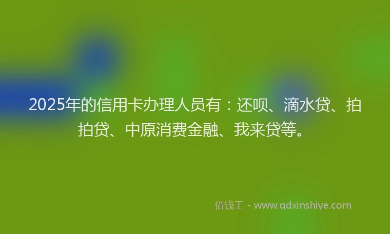 2025年的信用卡办理人员有：还呗、滴水贷、拍拍贷、中原消费金融、我来贷等。