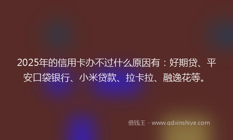 2025年的信用卡办不过什么原因有：好期贷、平安口袋银行、小米贷款、拉卡拉、融逸花等。