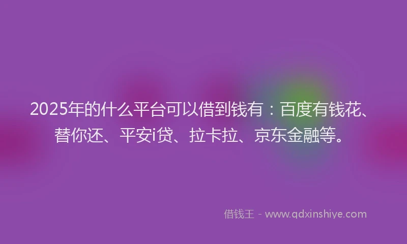 2025年的什么平台可以借到钱有：百度有钱花、替你还、平安i贷、拉卡拉、京东金融等。