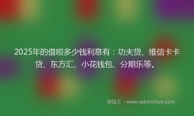 2025年的借呗多少钱利息有：功夫贷、维信卡卡贷、东方汇、小花钱包、分期乐等。