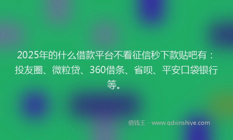 2025年的什么借款平台不看征信秒下款贴吧有：投友圈、微粒贷、360借条、省呗、平安口袋银行等。