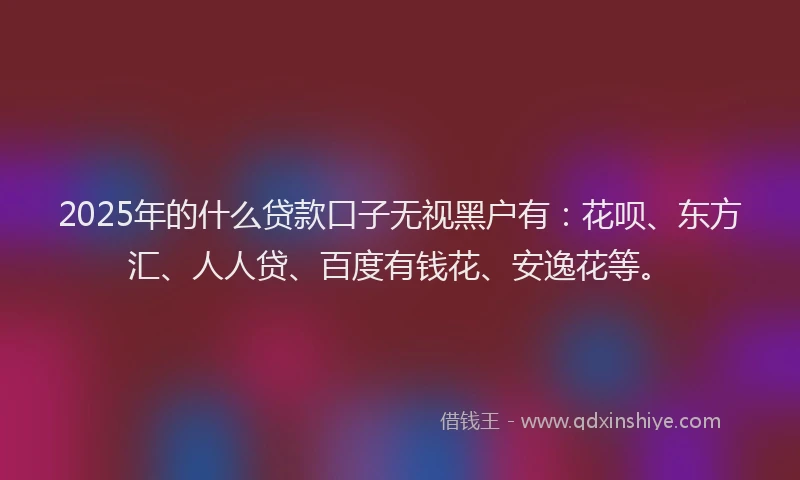 2025年的什么贷款口子无视黑户有：花呗、东方汇、人人贷、百度有钱花、安逸花等。