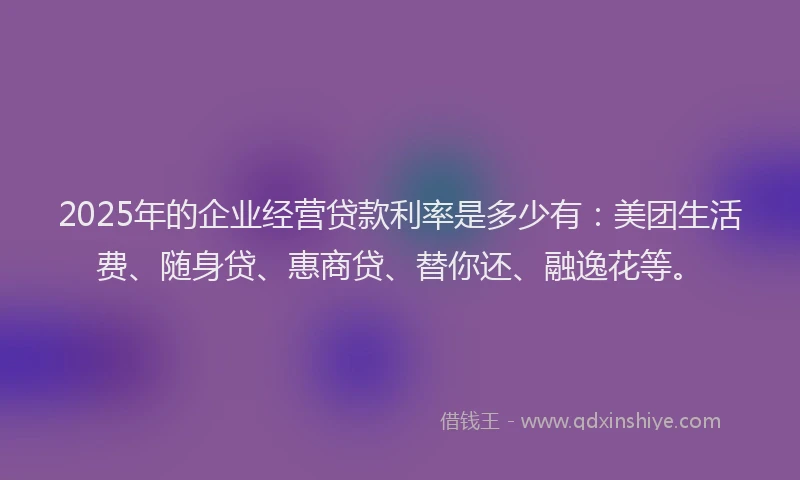 2025年的企业经营贷款利率是多少有：美团生活费、随身贷、惠商贷、替你还、融逸花等。