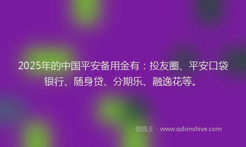 2025年的中国平安备用金有：投友圈、平安口袋银行、随身贷、分期乐、融逸花等。