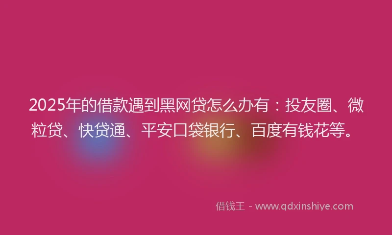 2025年的借款遇到黑网贷怎么办有：投友圈、微粒贷、快贷通、平安口袋银行、百度有钱花等。