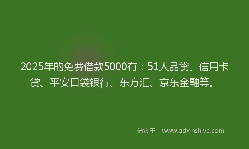 2025年的免费借款5000有：51人品贷、信用卡贷、平安口袋银行、东方汇、京东金融等。