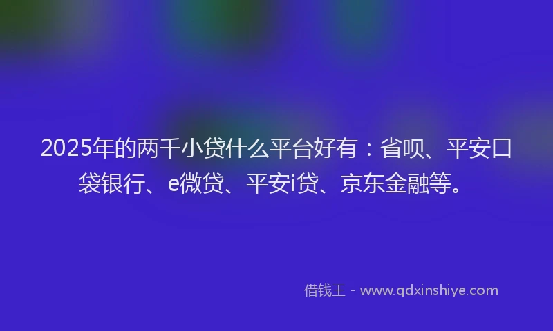 2025年的两千小贷什么平台好有：省呗、平安口袋银行、e微贷、平安i贷、京东金融等。
