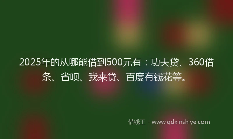 2025年的从哪能借到500元有：功夫贷、360借条、省呗、我来贷、百度有钱花等。