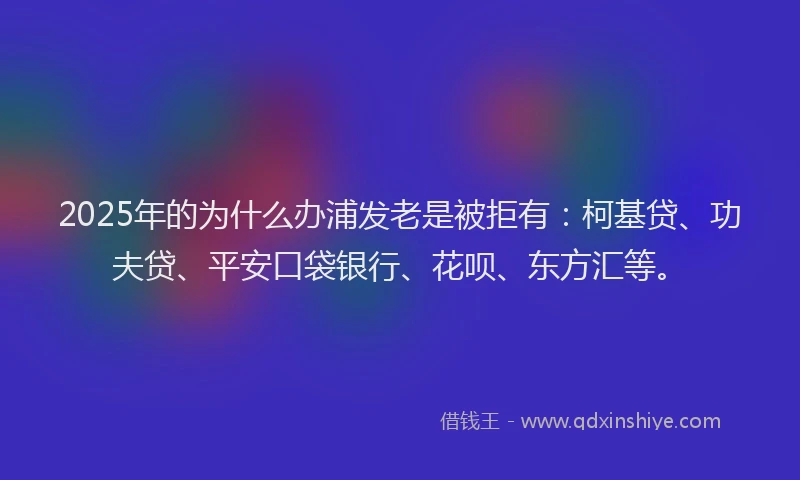 2025年的为什么办浦发老是被拒有：柯基贷、功夫贷、平安口袋银行、花呗、东方汇等。