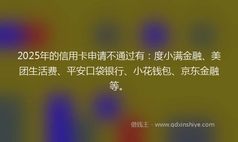 2025年的信用卡申请不通过有：度小满金融、美团生活费、平安口袋银行、小花钱包、京东金融等。