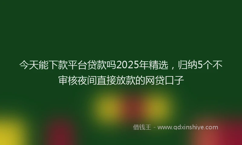 今天能下款平台贷款吗2025年精选，归纳5个不审核夜间直接放款的网贷口子