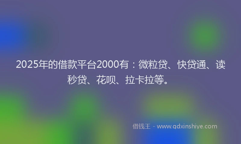 2025年的借款平台2000有：微粒贷、快贷通、读秒贷、花呗、拉卡拉等。