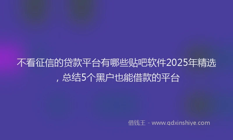 不看征信的贷款平台有哪些贴吧软件2025年精选，总结5个黑户也能借款的平台