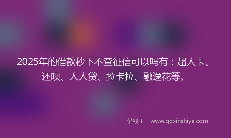 2025年的借款秒下不查征信可以吗有：超人卡、还呗、人人贷、拉卡拉、融逸花等。