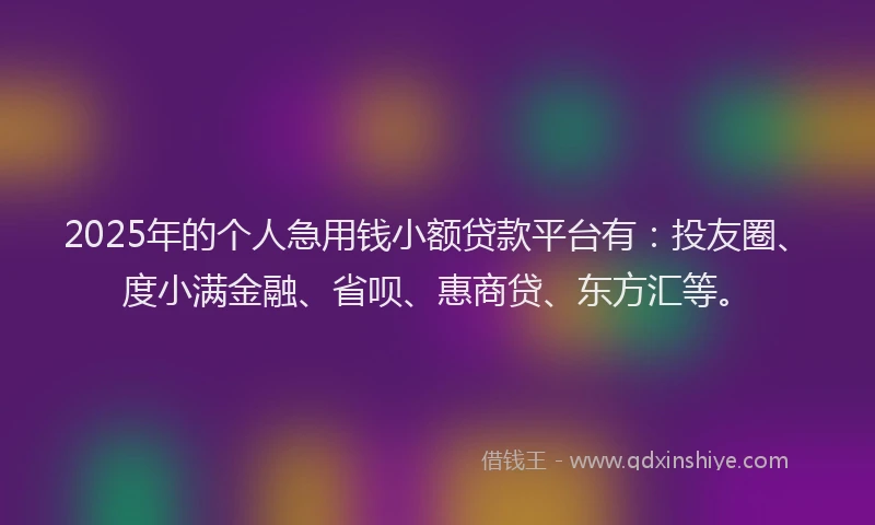 2025年的个人急用钱小额贷款平台有：投友圈、度小满金融、省呗、惠商贷、东方汇等。