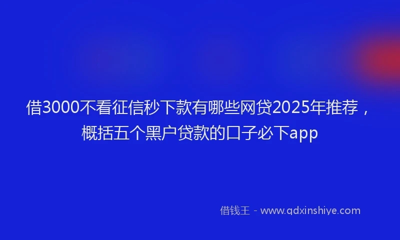 借3000不看征信秒下款有哪些网贷2025年推荐，概括五个黑户贷款的口子必下app